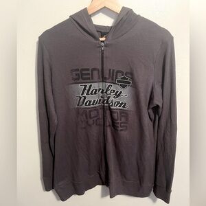 Harley-Davidson Waffle Knit Full Zip Lightweight Hooded Sweatshirt Harley NYC